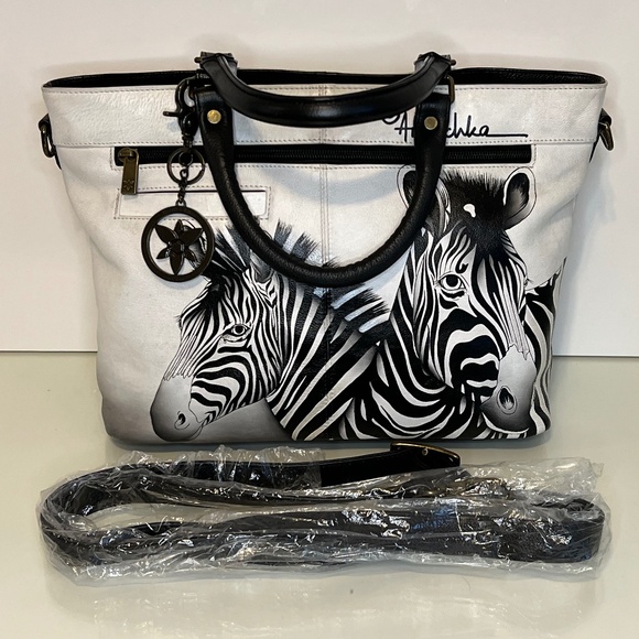 Anuschka Purse Genuine Leather Hand Painted Zebra Purse Bag Crossbody - Picture 1 of 16